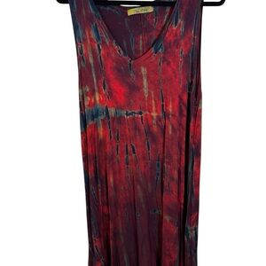 Tie-Dye Sleeveless Midi Dress - Red and Blue